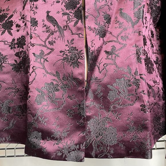 Vintage Silk Box Women's Burgundy Jacquard Asian Print Jacket Size 12 Regal Chic - Picture 8 of 10